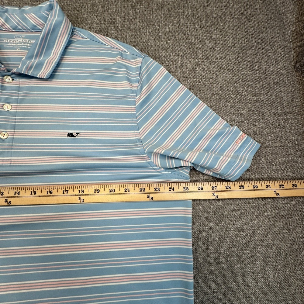 Vineyard Vines Performance Polo Shirt Mens XL Blue Pink Striped Forsythe Logo - Picture 6 of 9